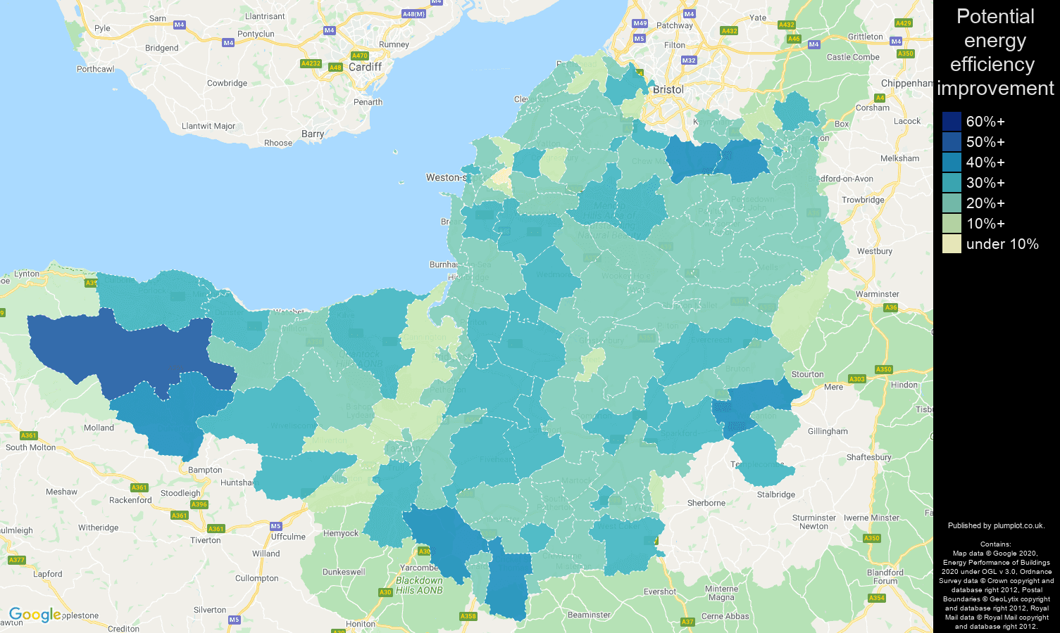 Somerset map of potential energy efficiency improvement of houses