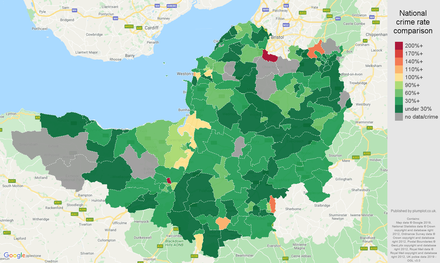 Somerset other crime rate comparison map