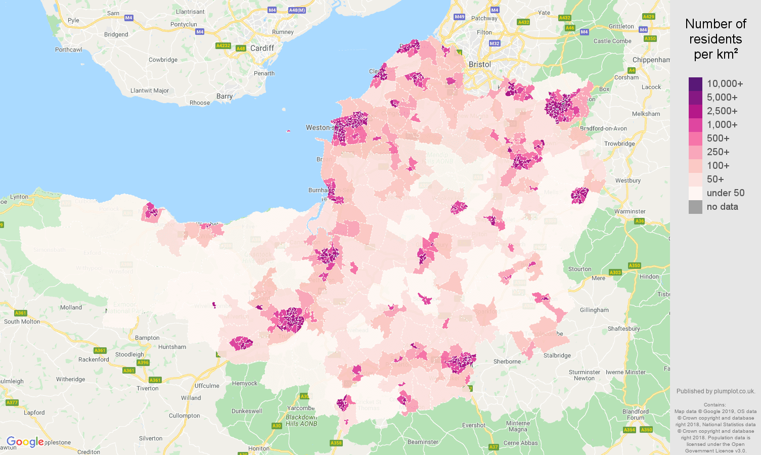 Somerset population density map
