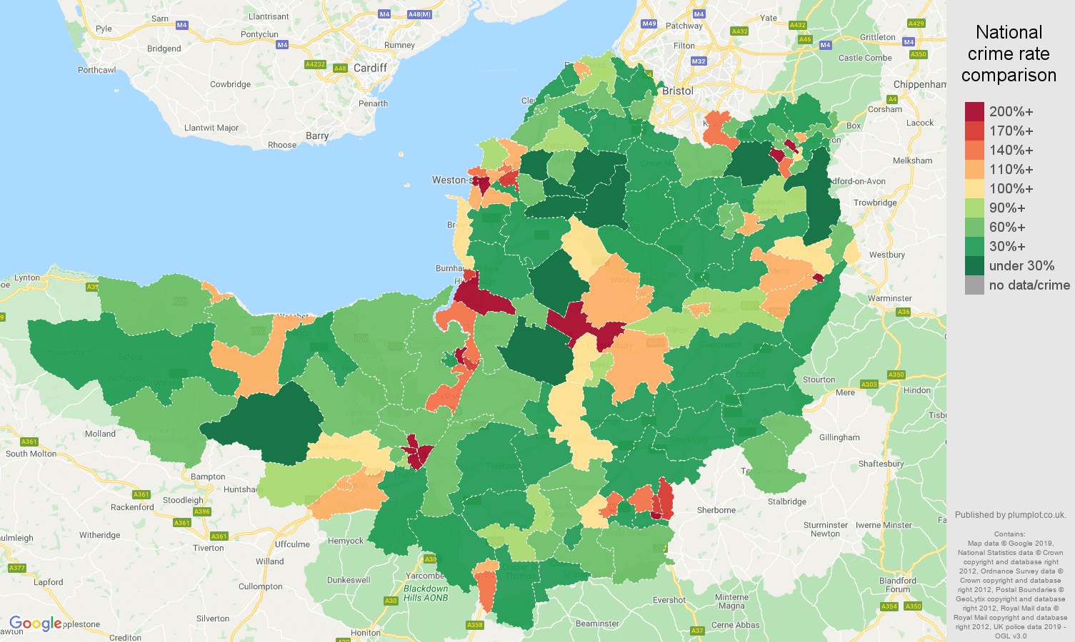 Somerset public order crime rate comparison map