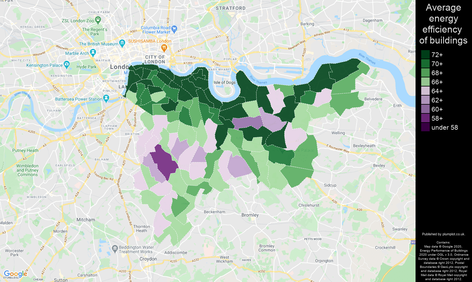 South East London map of energy efficiency of flats