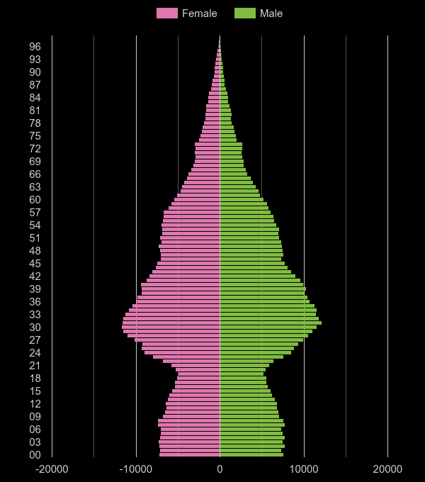 South East London population pyramid by year