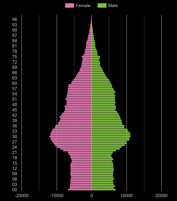 South East London population pyramid by year