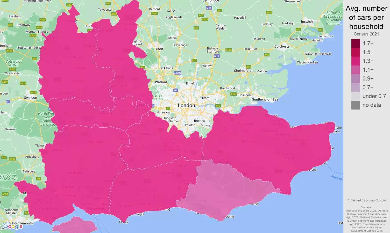 South East cars per household map