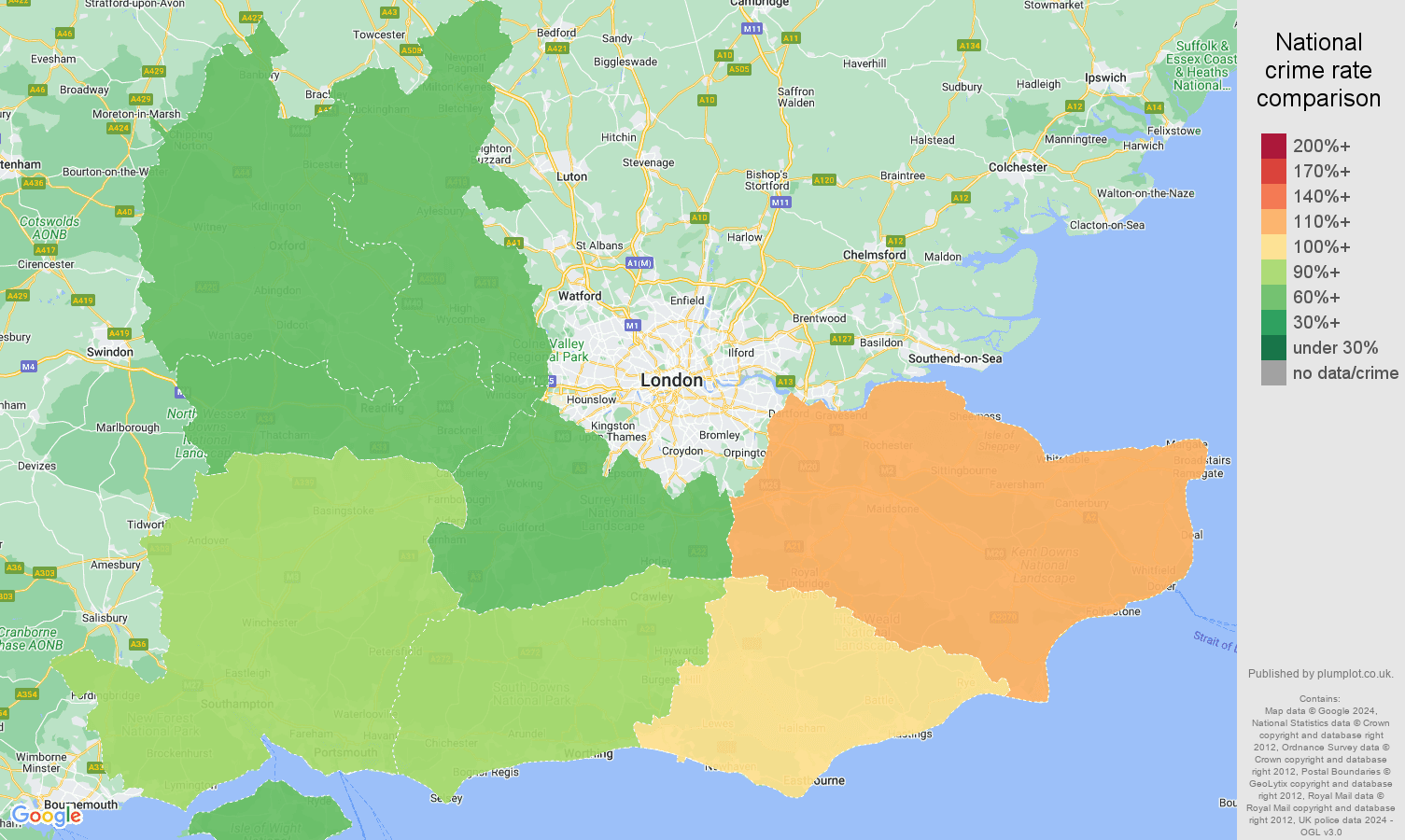 South East crime rate comparison map