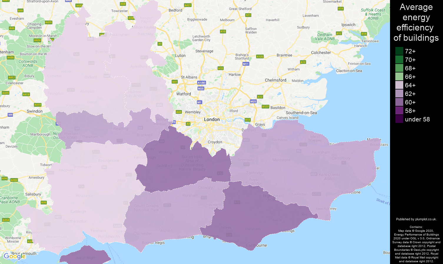 South East map of energy efficiency of houses