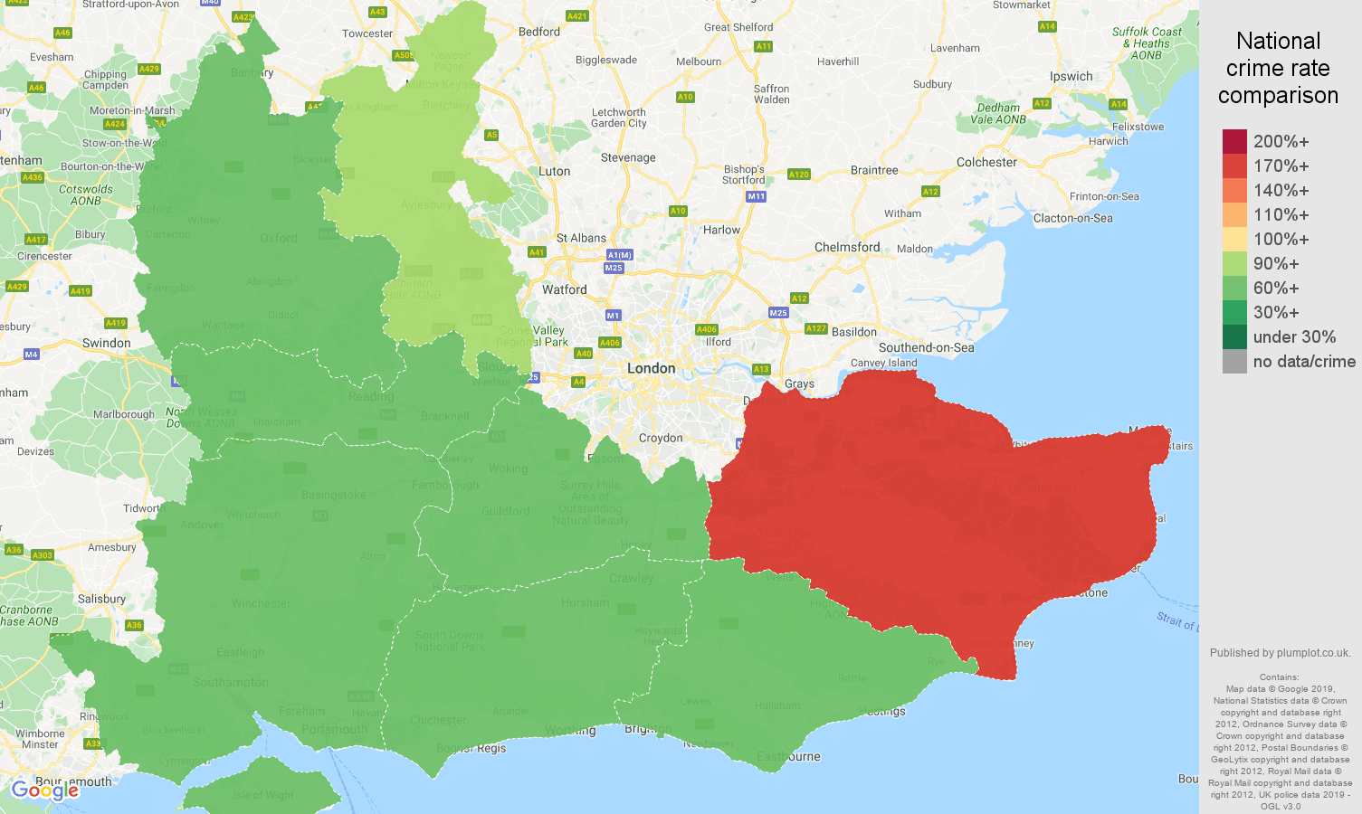 South East other crime rate comparison map