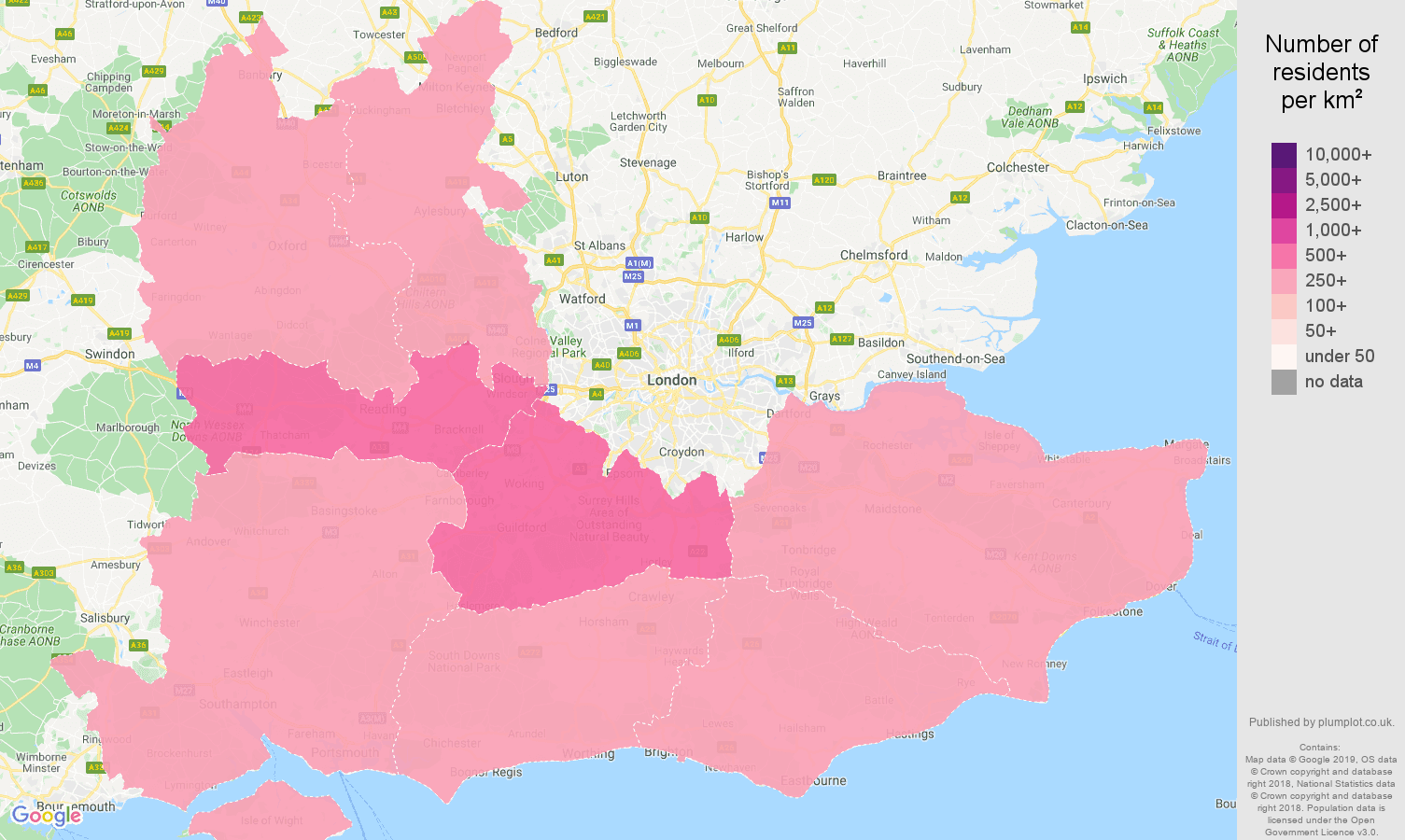 South East population density map