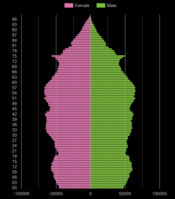 South East population pyramid by year