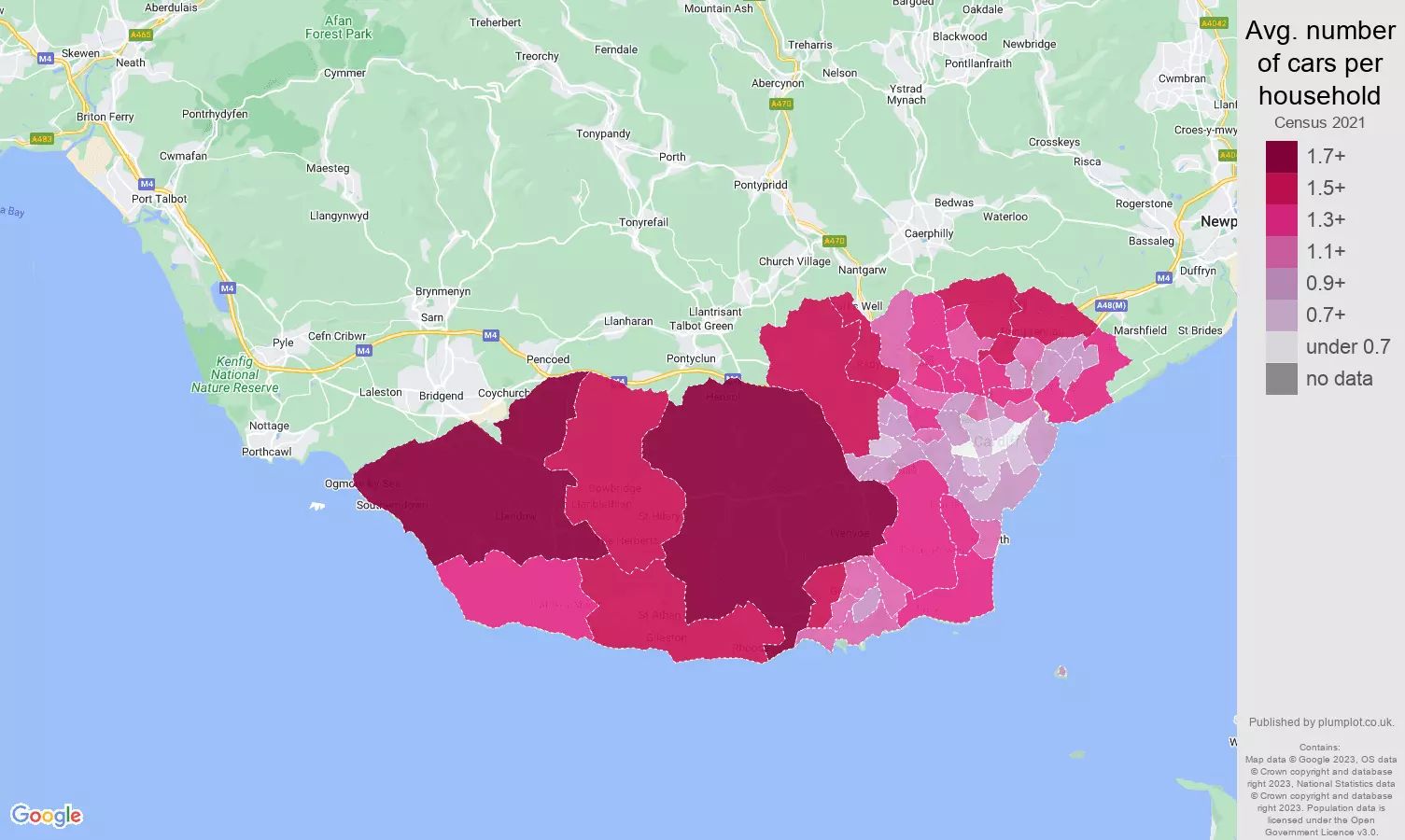 South Glamorgan cars per household map