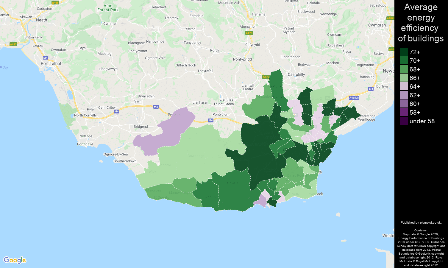 South Glamorgan map of energy efficiency of flats