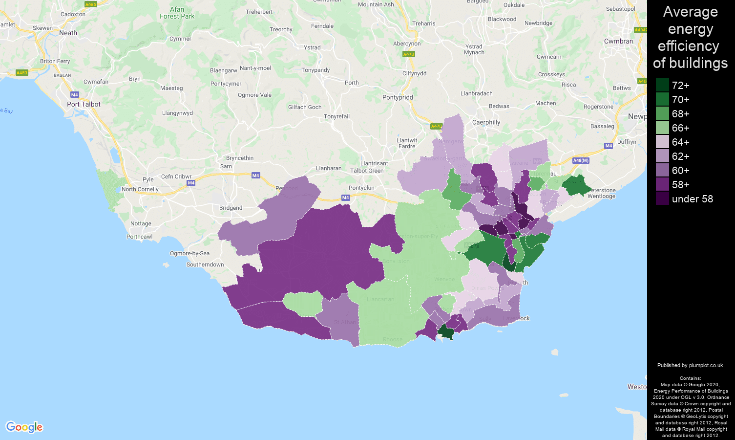 South Glamorgan map of energy efficiency of houses