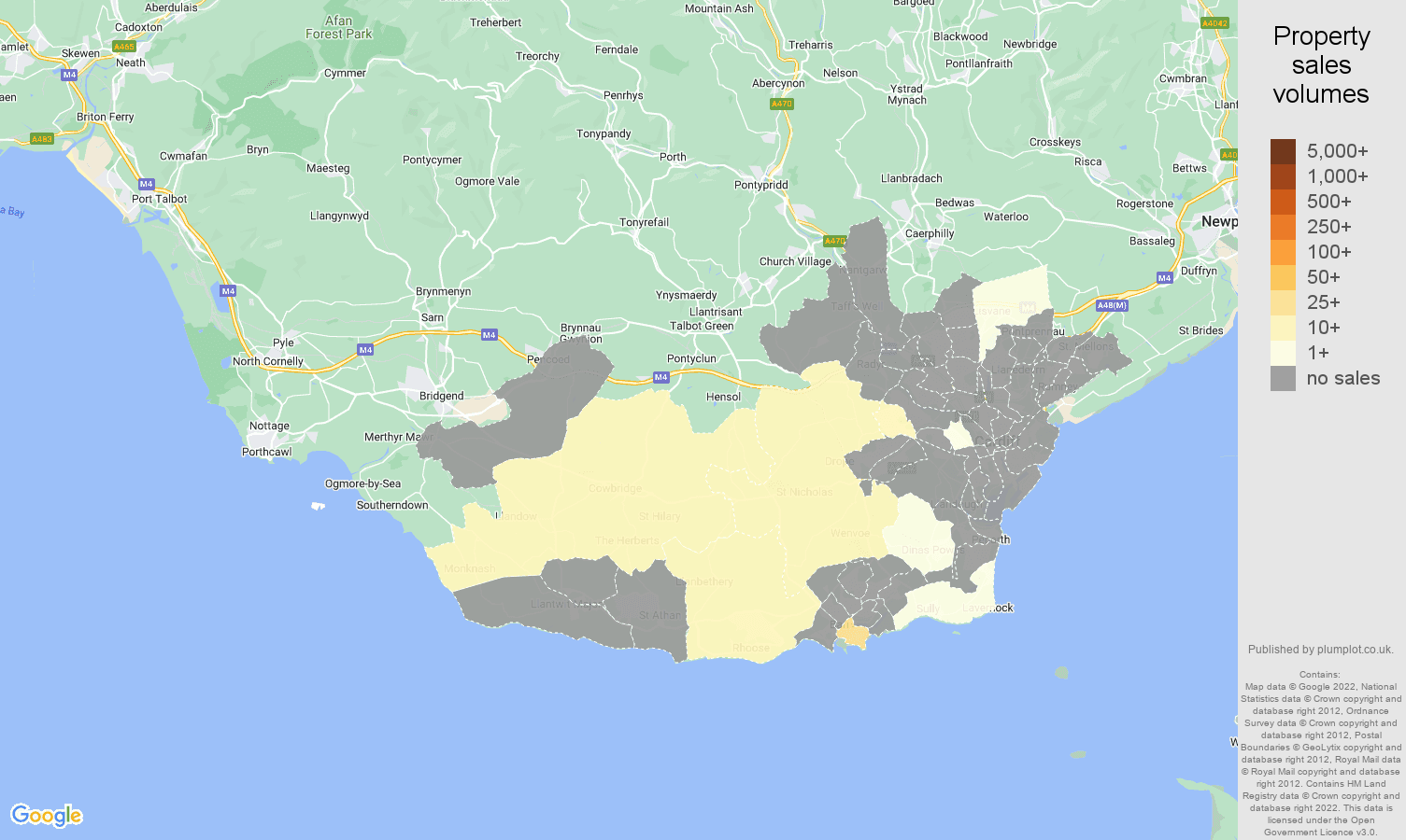South Glamorgan map of sales of new properties