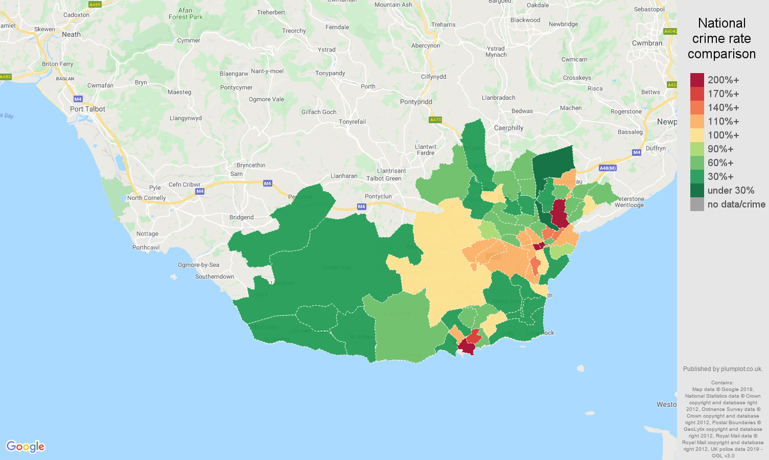 South Glamorgan other theft crime rate comparison map
