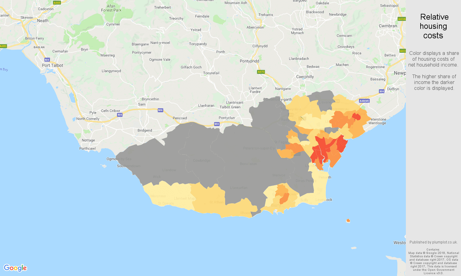South Glamorgan relative housing costs map