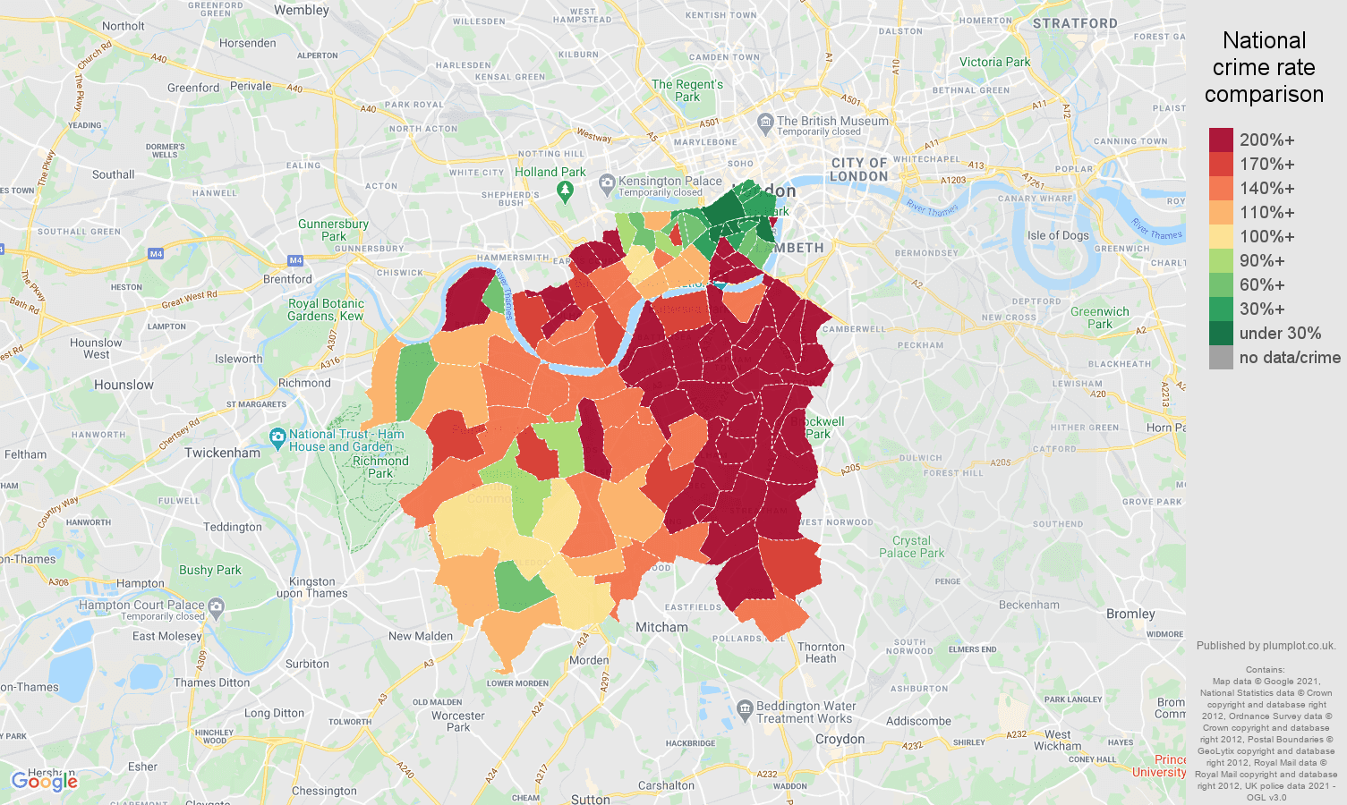 South West London antisocial behaviour crime rate comparison map