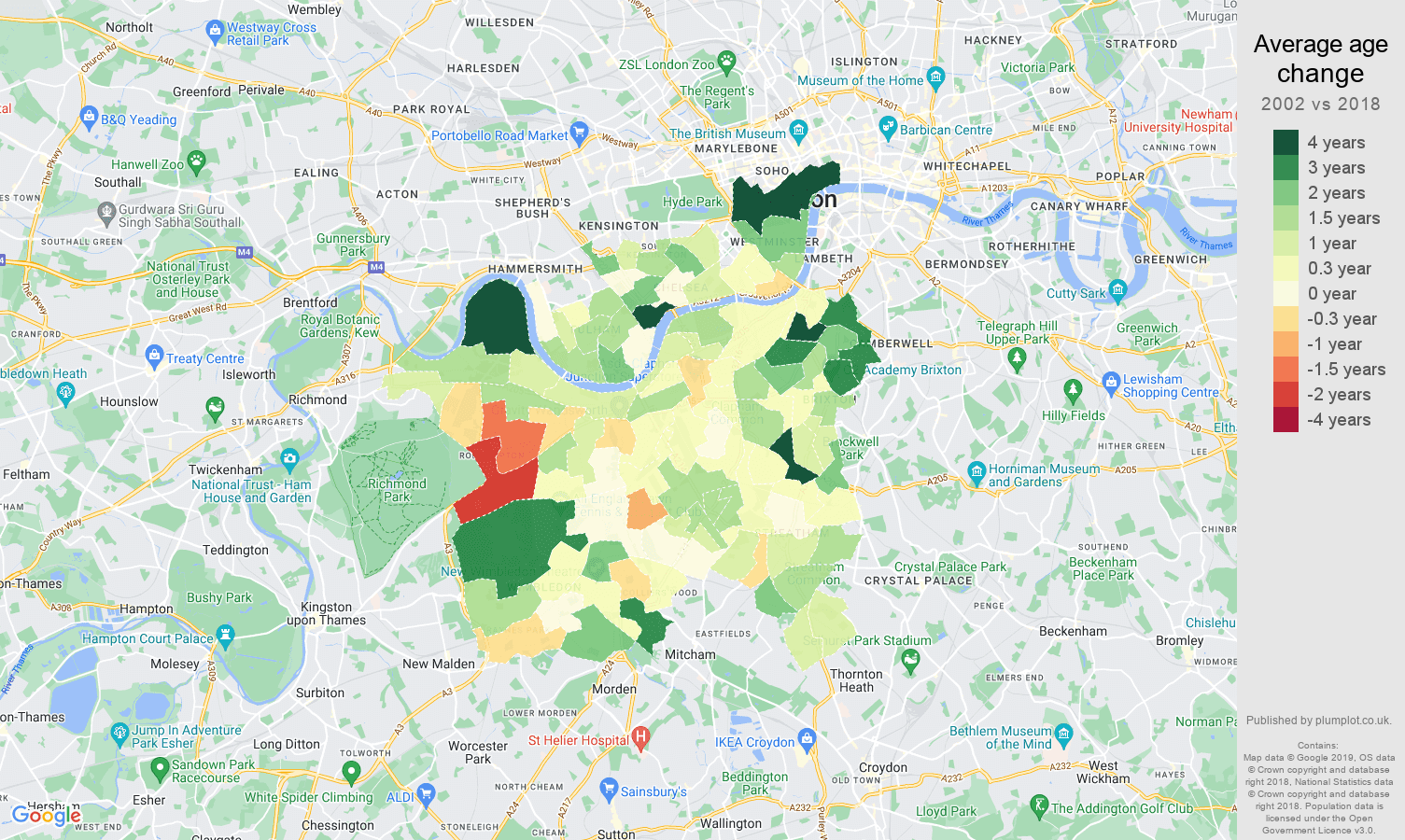 South West London average age change map
