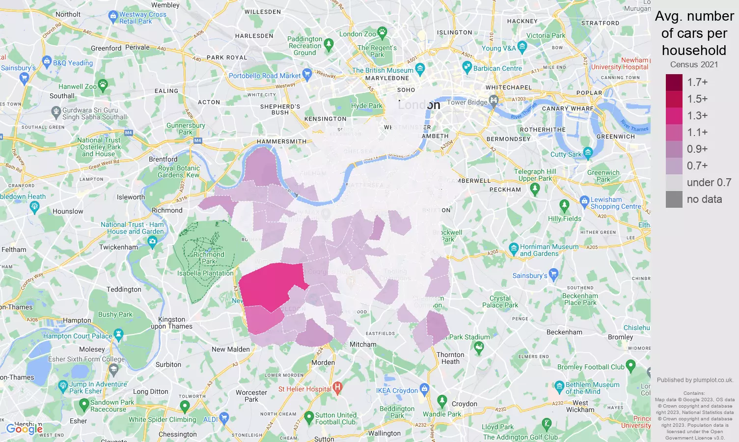 South West London cars per household map