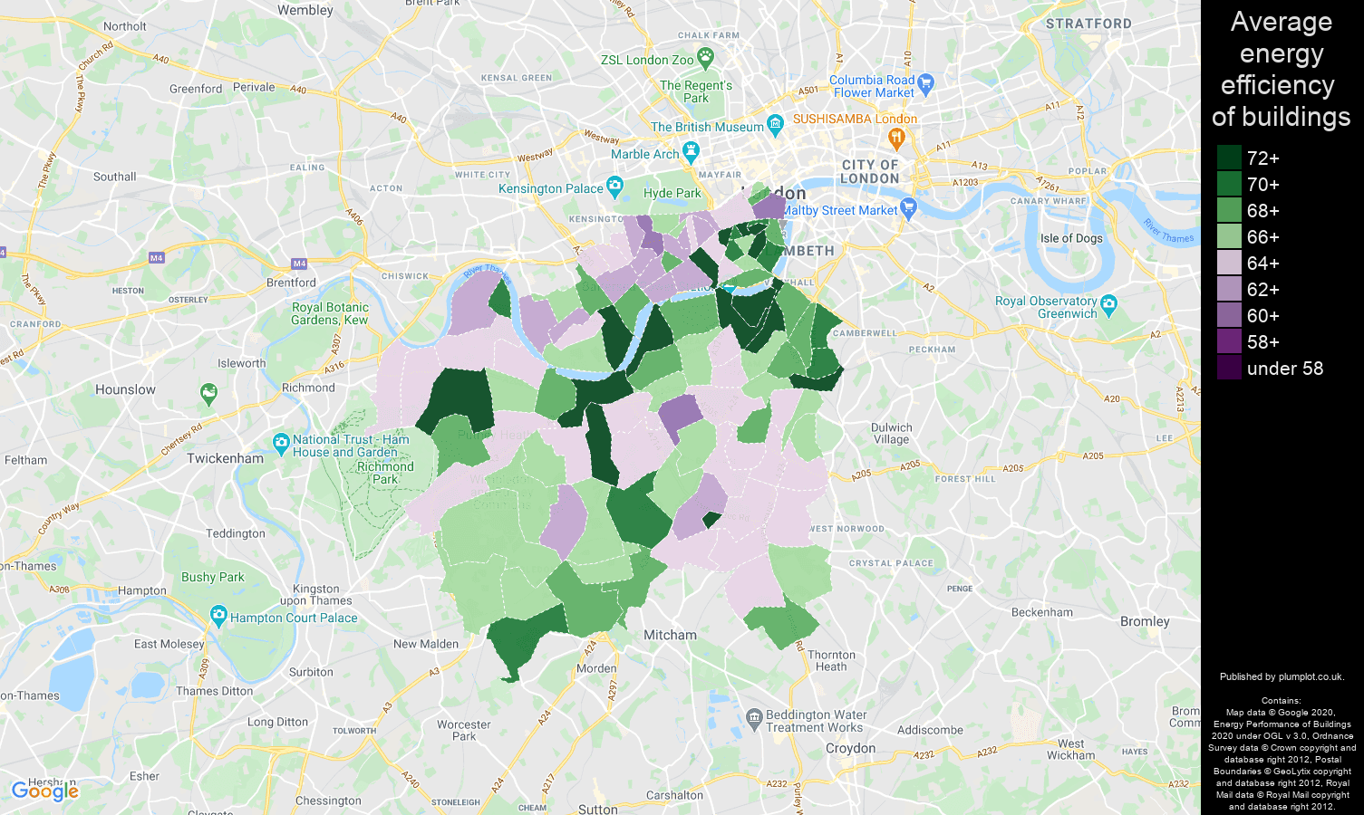South West London map of energy efficiency of flats