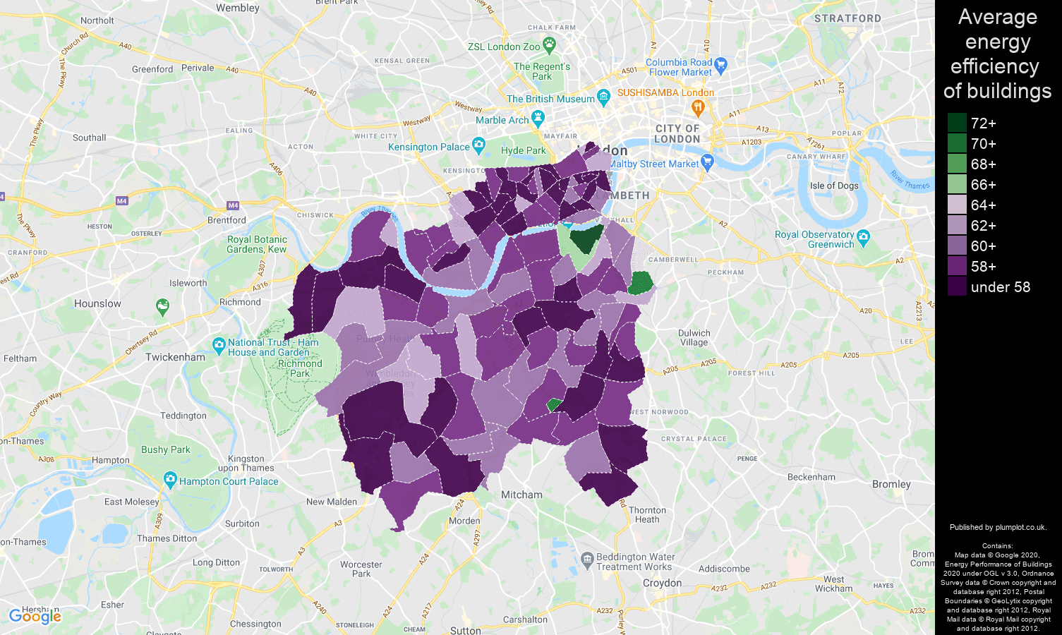 South West London map of energy efficiency of houses