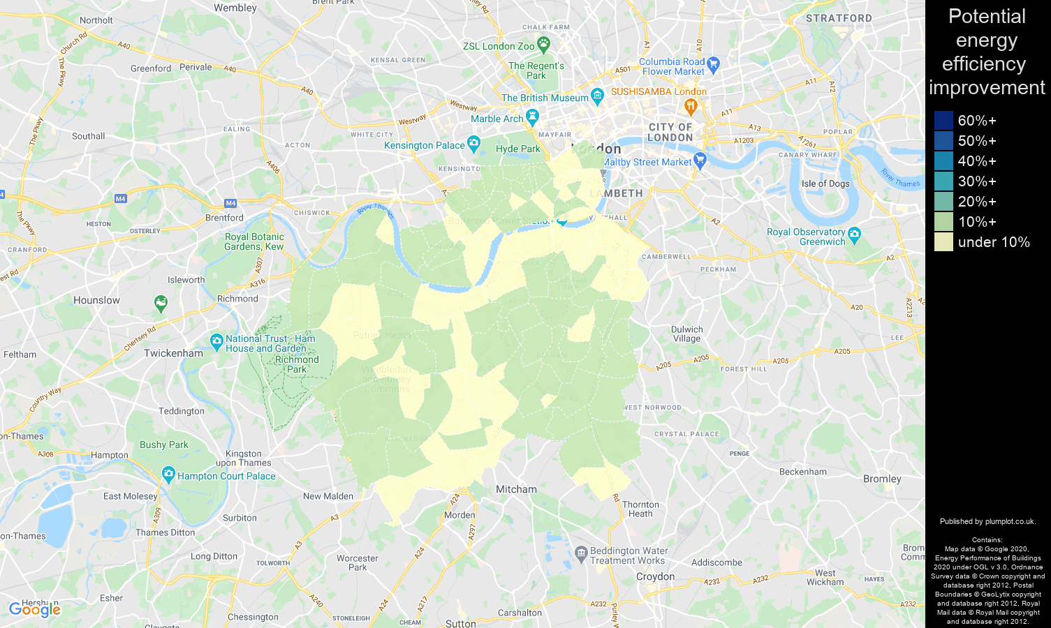 South West London map of potential energy efficiency improvement of flats