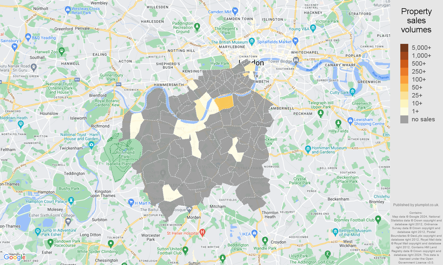 South West London map of sales of new properties