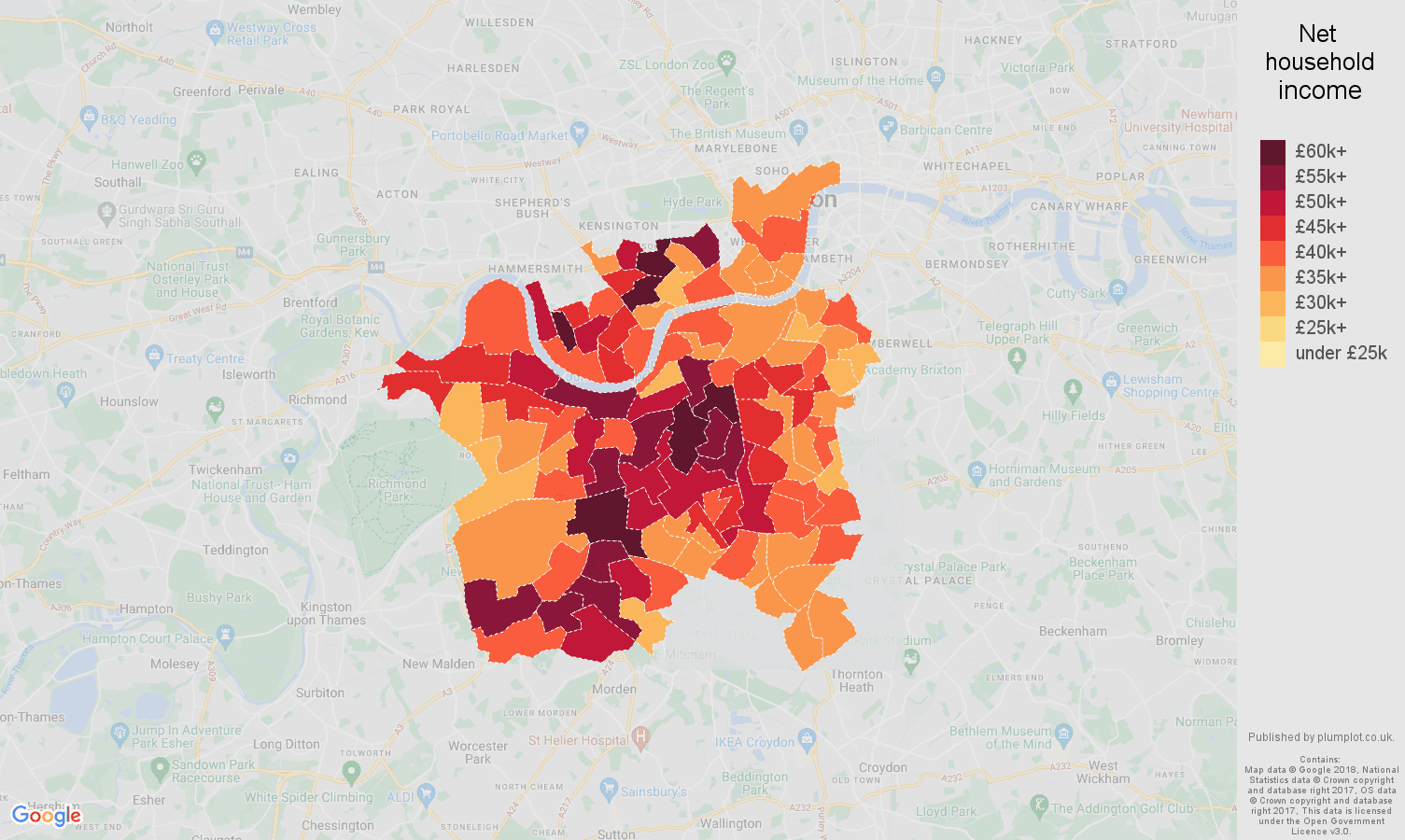 South West London net household income map
