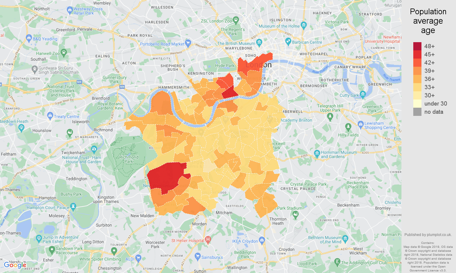 South West London population average age map
