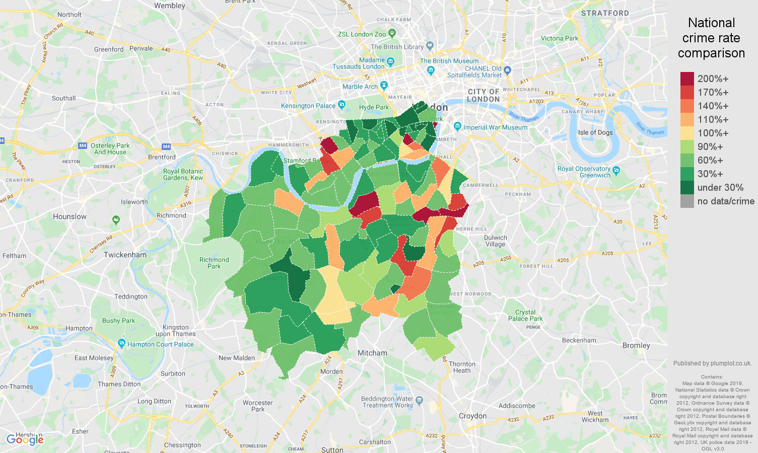 South West London public order crime rate comparison map