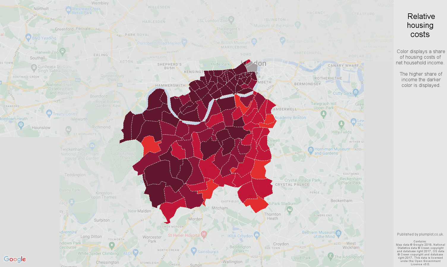 South West London relative housing costs map