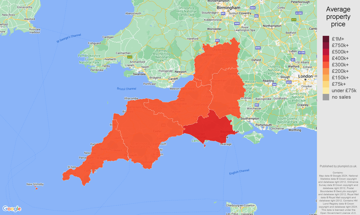 South West house prices map