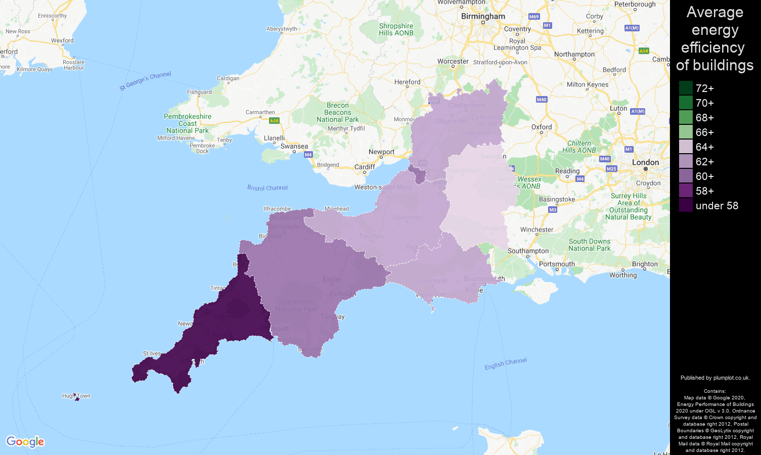South West map of energy efficiency of houses