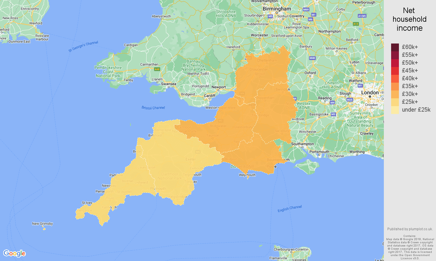 South West net household income map