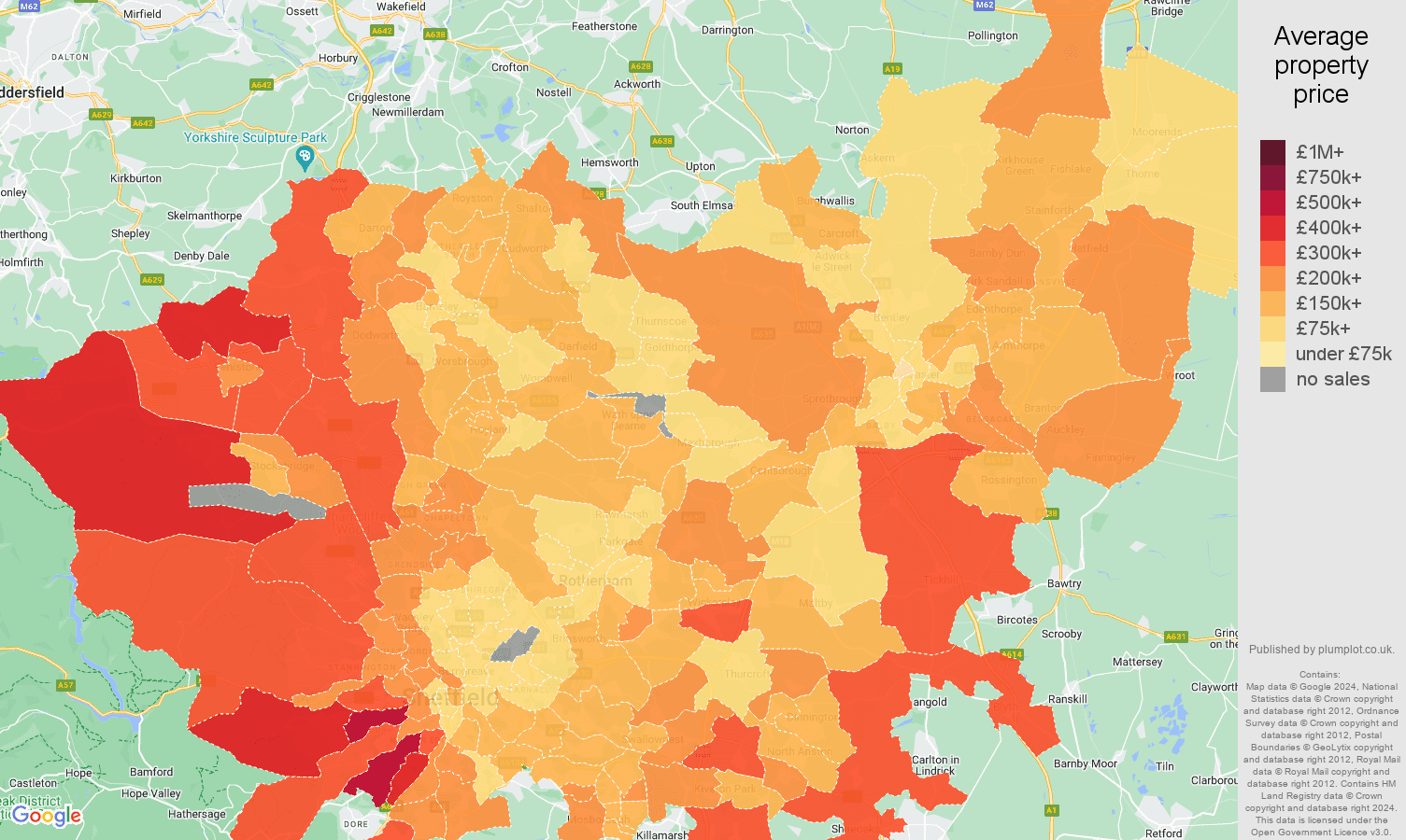 South Yorkshire house prices map
