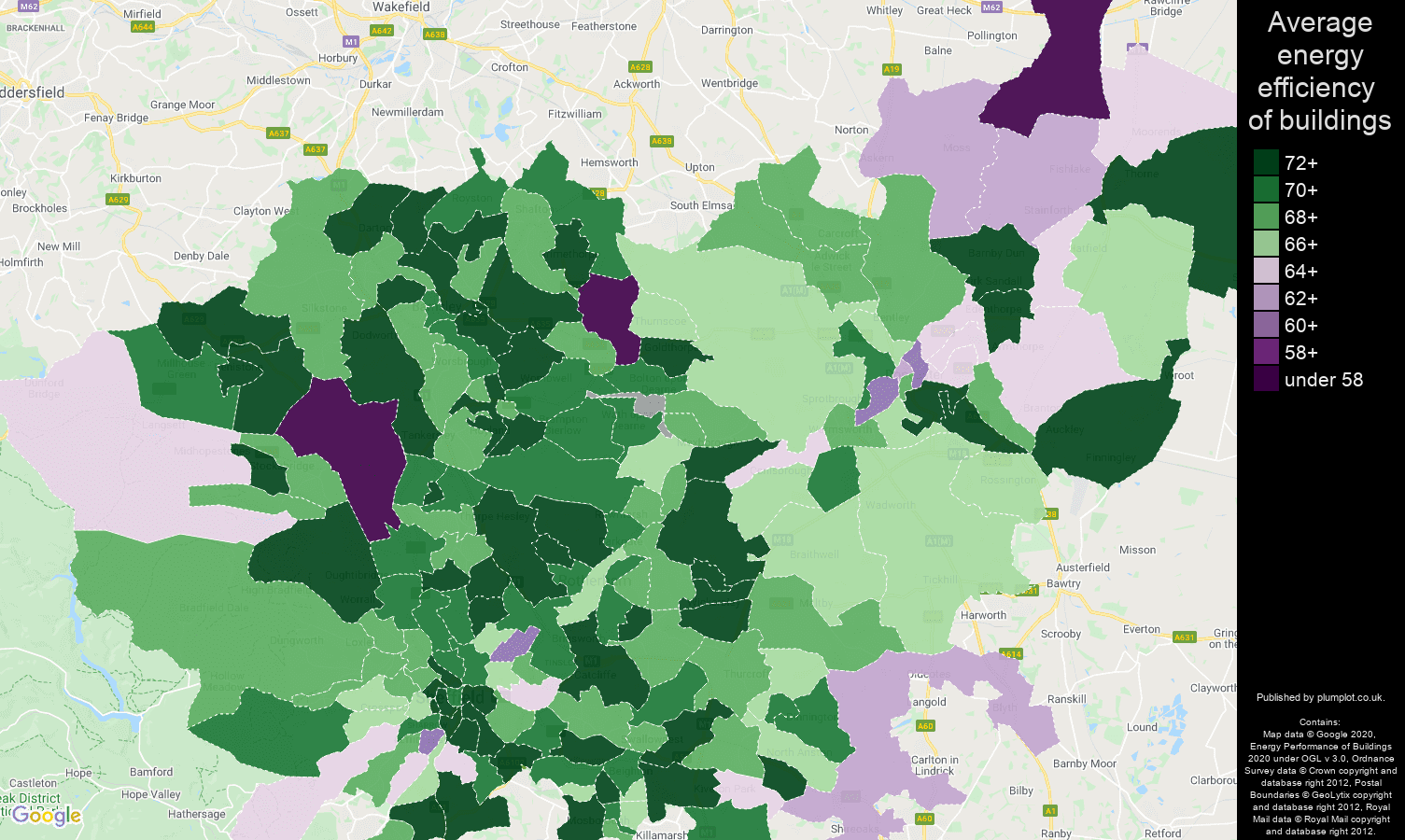 South Yorkshire map of energy efficiency of flats