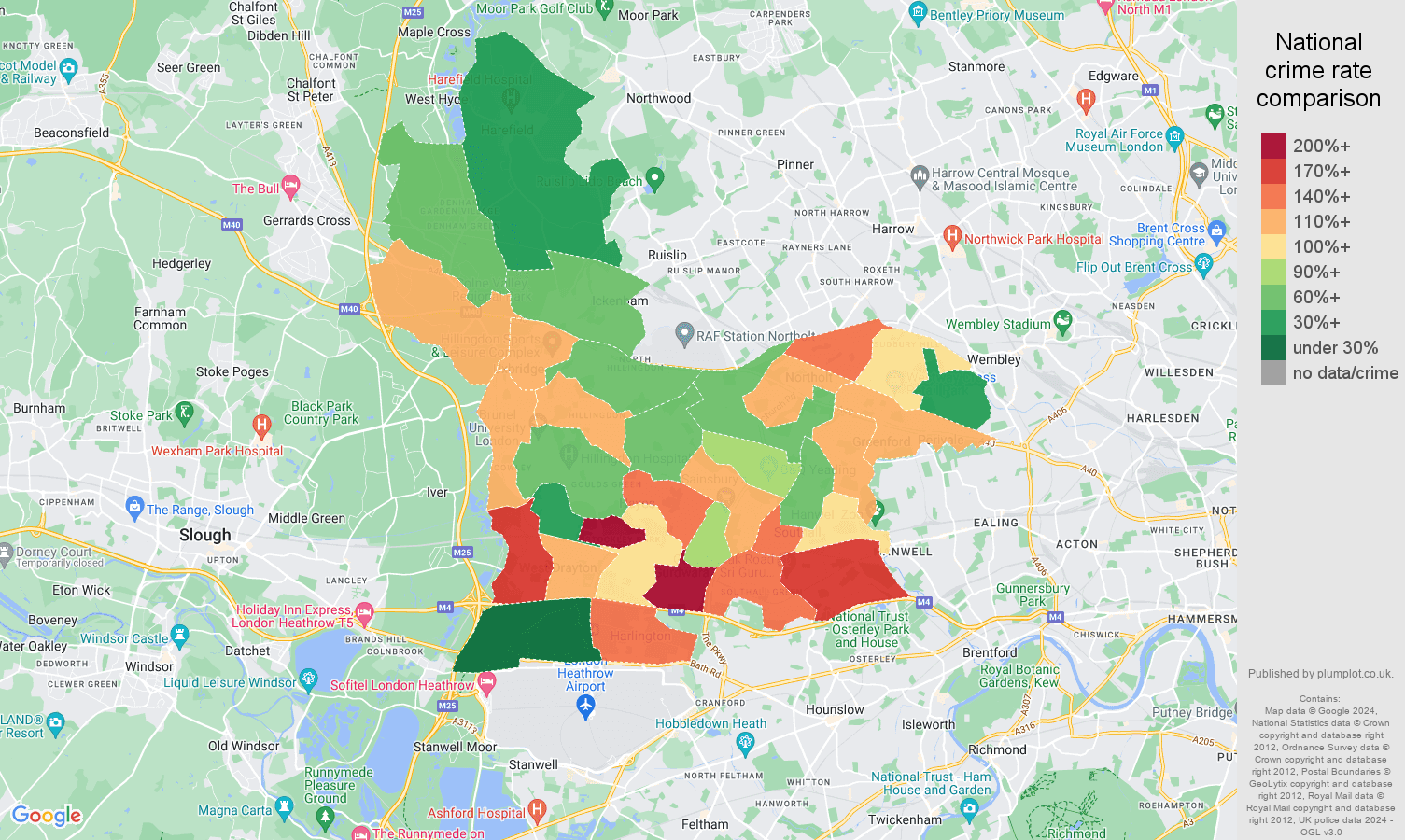 Southall burglary crime rate comparison map