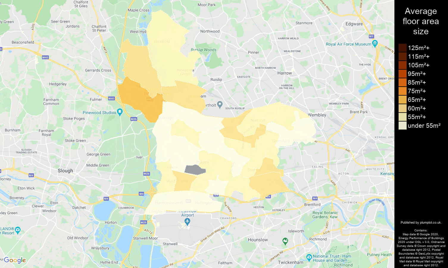 Southall map of average floor area size of flats