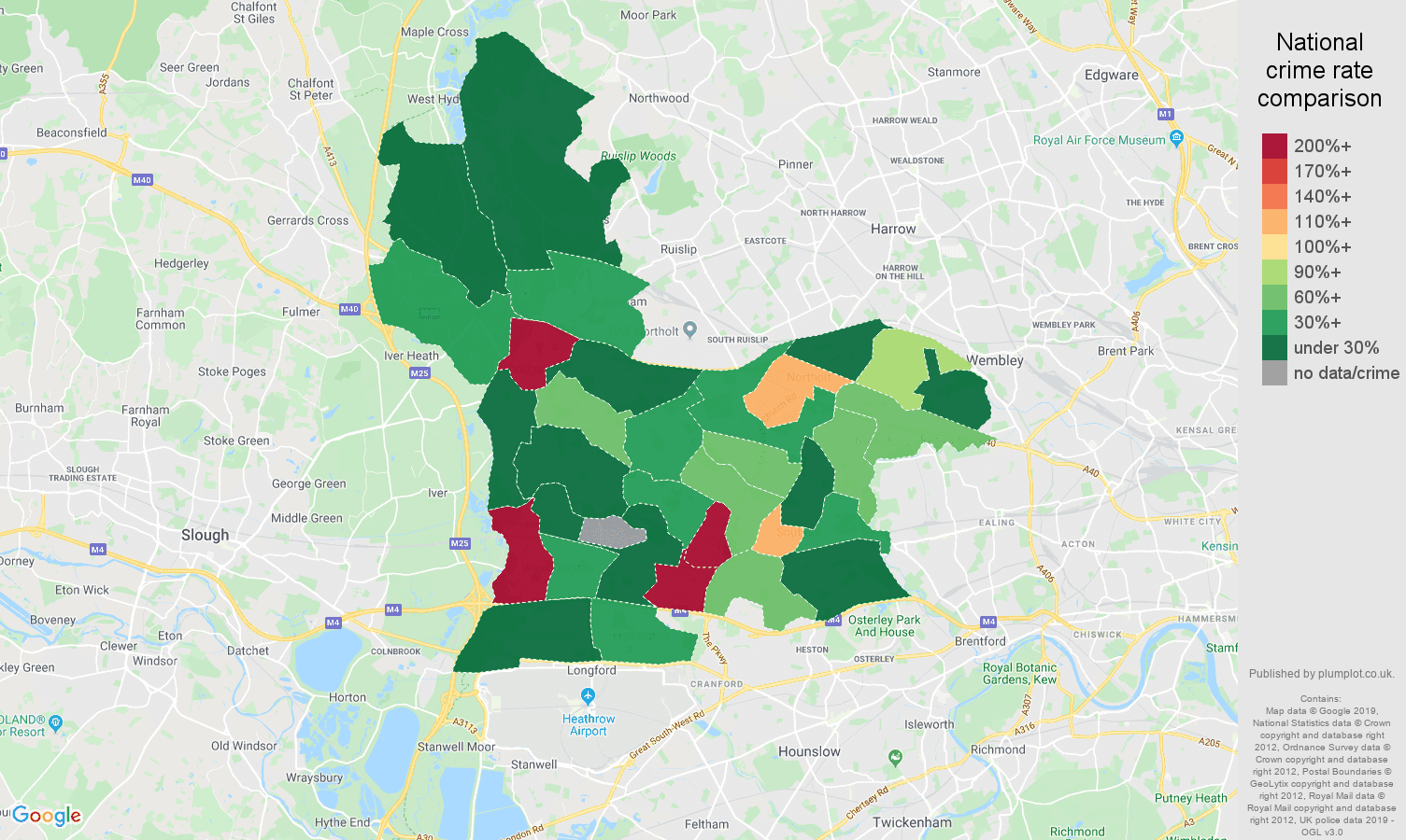 Southall shoplifting crime rate comparison map