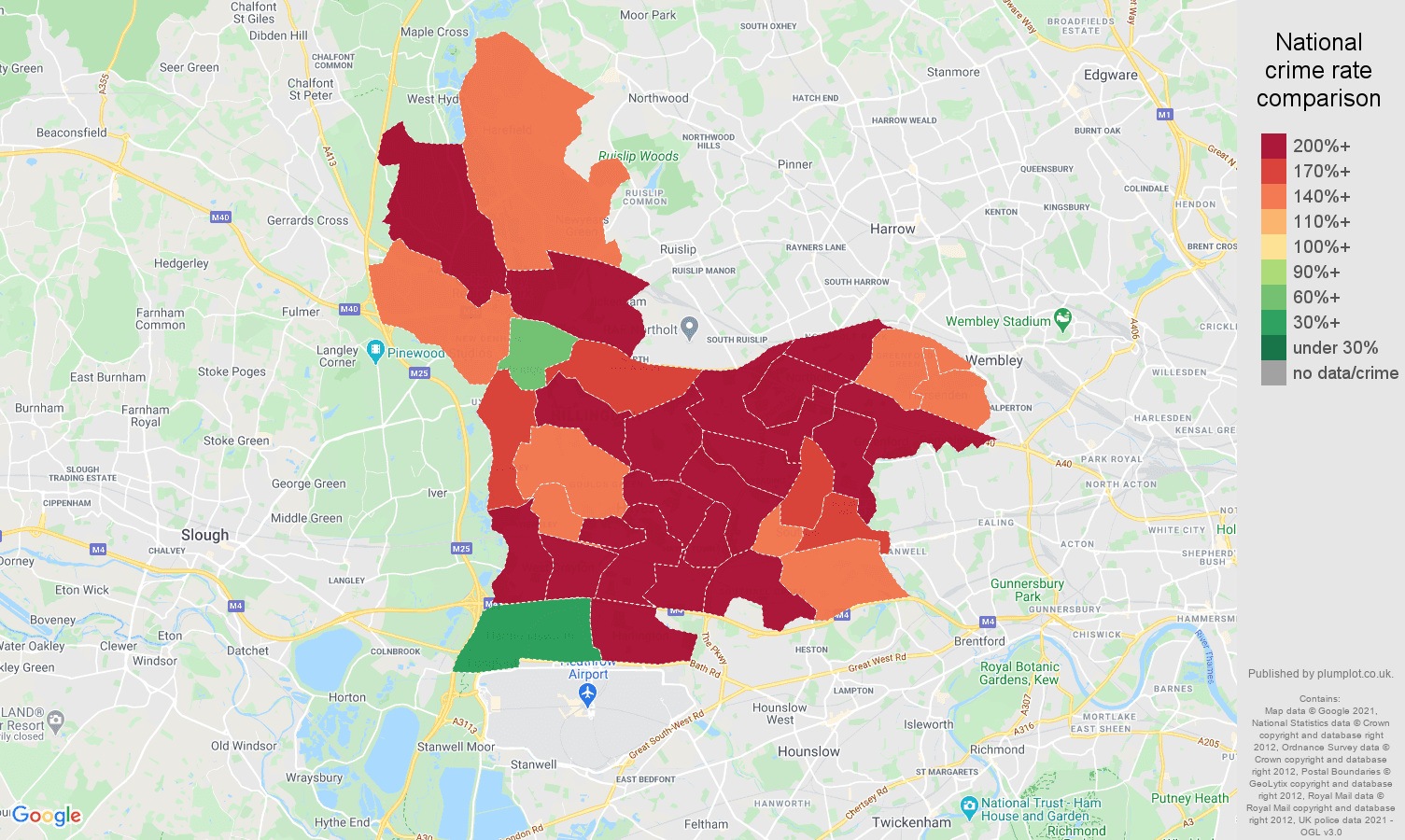 Southall vehicle crime rate comparison map