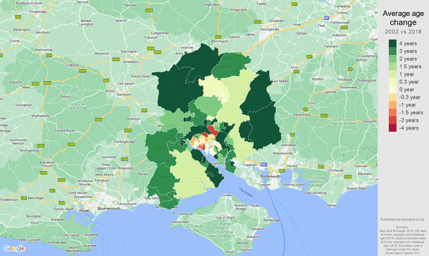 Southampton average age change map