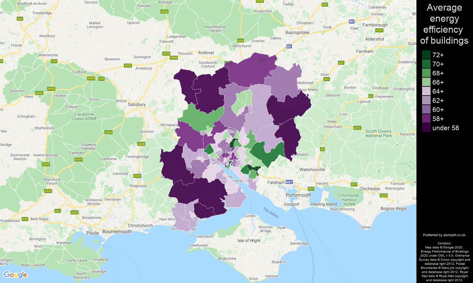 Southampton map of energy efficiency of houses