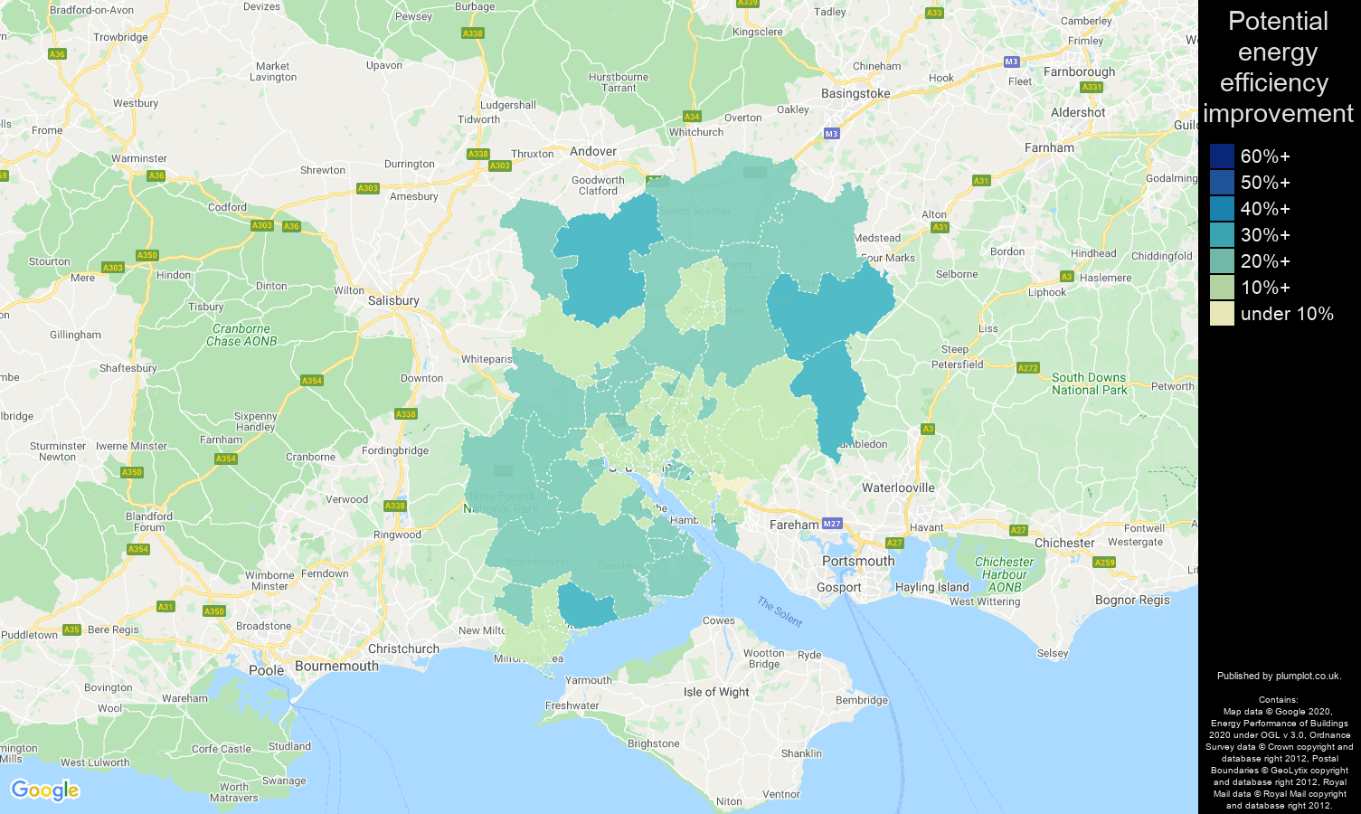 Southampton map of potential energy efficiency improvement of properties