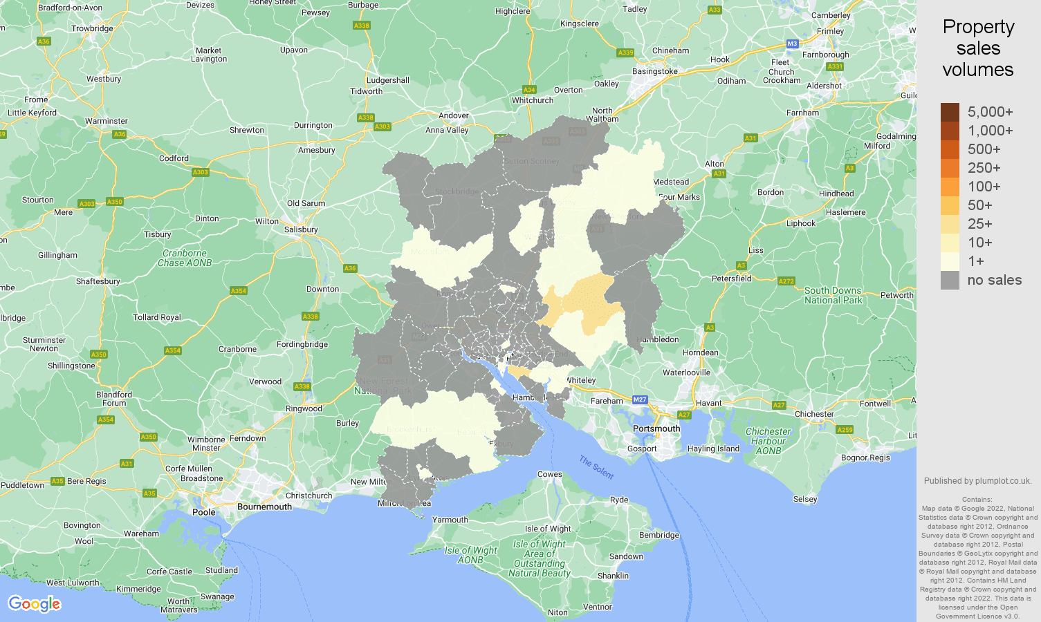 Southampton map of sales of new properties