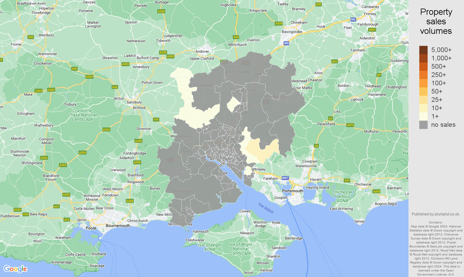 Southampton map of sales of new properties