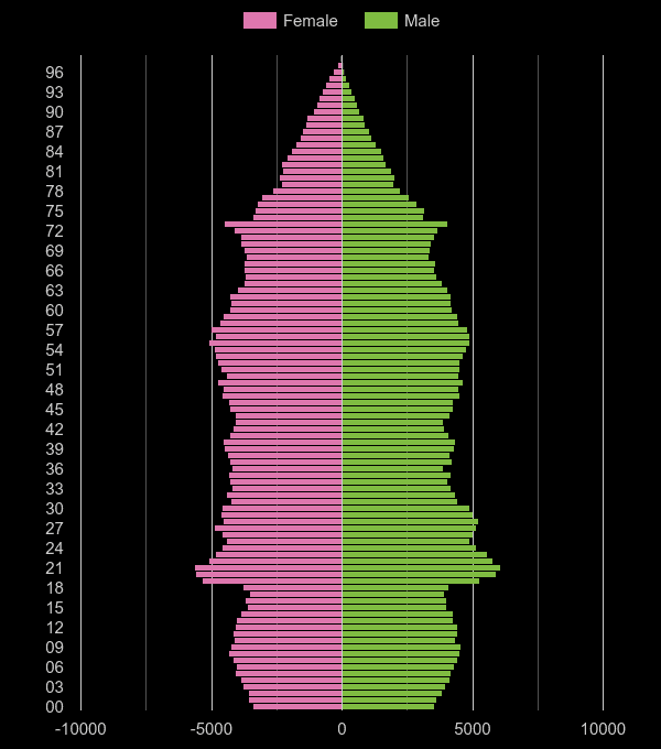 Southampton population pyramid by year