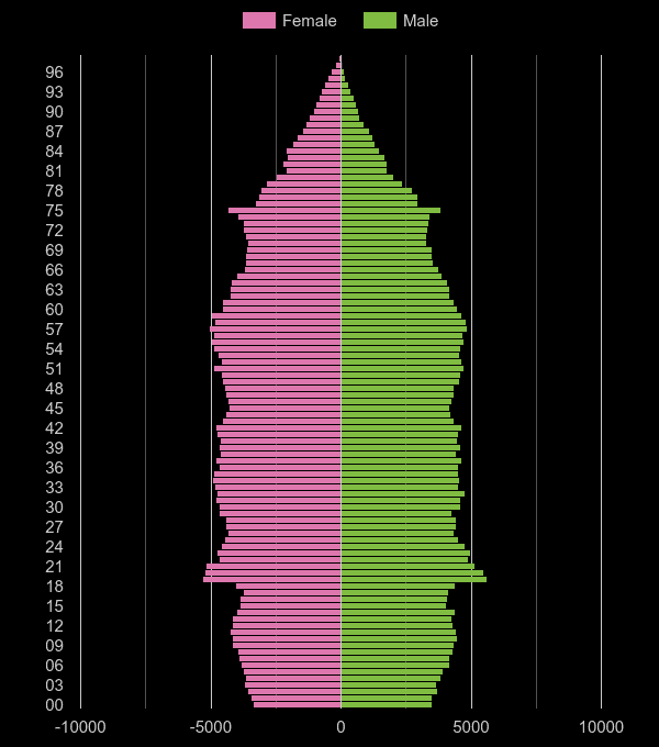 Southampton population pyramid by year