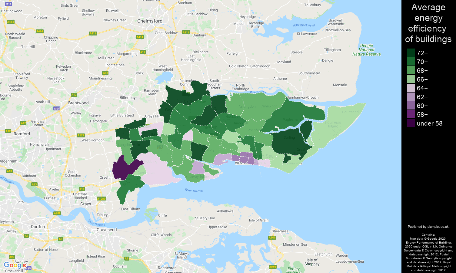 Southend on Sea map of energy efficiency of flats