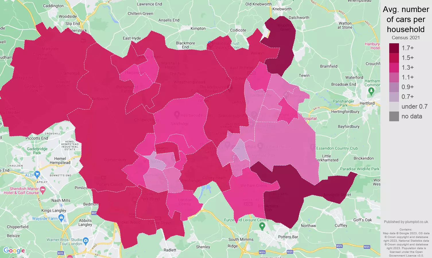 St Albans cars per household map