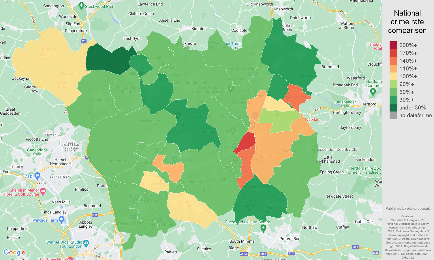 St Albans crime rate comparison map