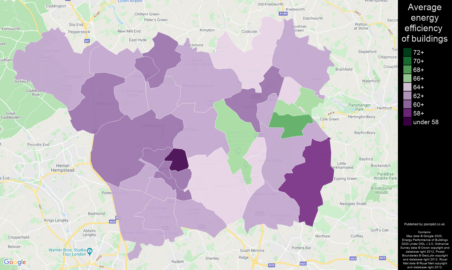 St Albans map of energy efficiency of houses